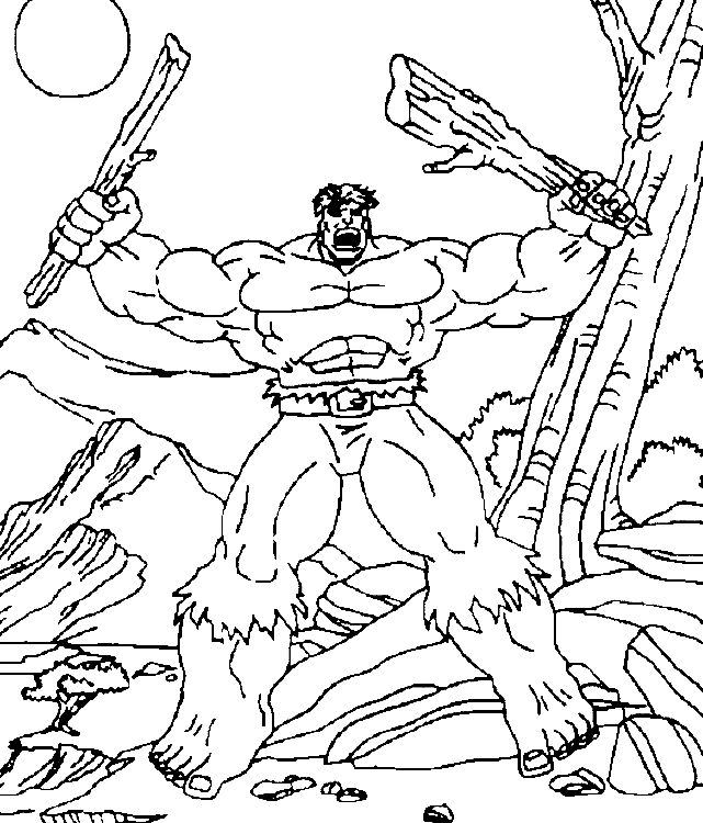 coloriage hulk avec une massue